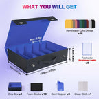 UAONO Trading Card Storage Box with Commander Display, 5 Row Magic Card Box with Handle & Aluminum Alloy Locking for 3900+ Unsleeved Cards Suits for MTG PTCG TCG Sports Cards (Black Blue)