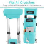 Vive Premium Crutch Pads, Bag, & Hand Grips (5 PCS) - Crutches for Adults Armpit Padding, Hand Grips, Accessories Pouch - Soft Tips Medical Padded Handles for Kids, Men, Women - Lightweight (Teal)