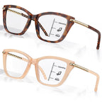 SKYOLUY 2 Pack Eye-catching Progressive Multifocus Reading Glasses Women, Trendy Cat Eye Computer Readers with Twist Temples, Anti Blue Light/Eyestrain Multifocal Glasses, 2.5x (Top is not 0)