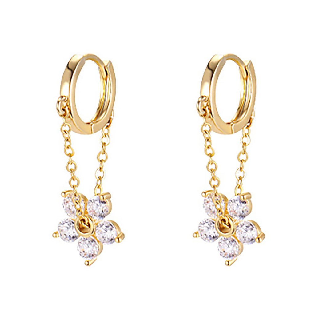 Reffeer 925 Sterling Silver Flower Chain Drop Earrings Hoop for Women Teen Girls Huggie Hoop Dangle Earrings Chain (B-Gold)