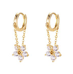 Reffeer 925 Sterling Silver Flower Chain Drop Earrings Hoop for Women Teen Girls Huggie Hoop Dangle Earrings Chain (B-Gold)