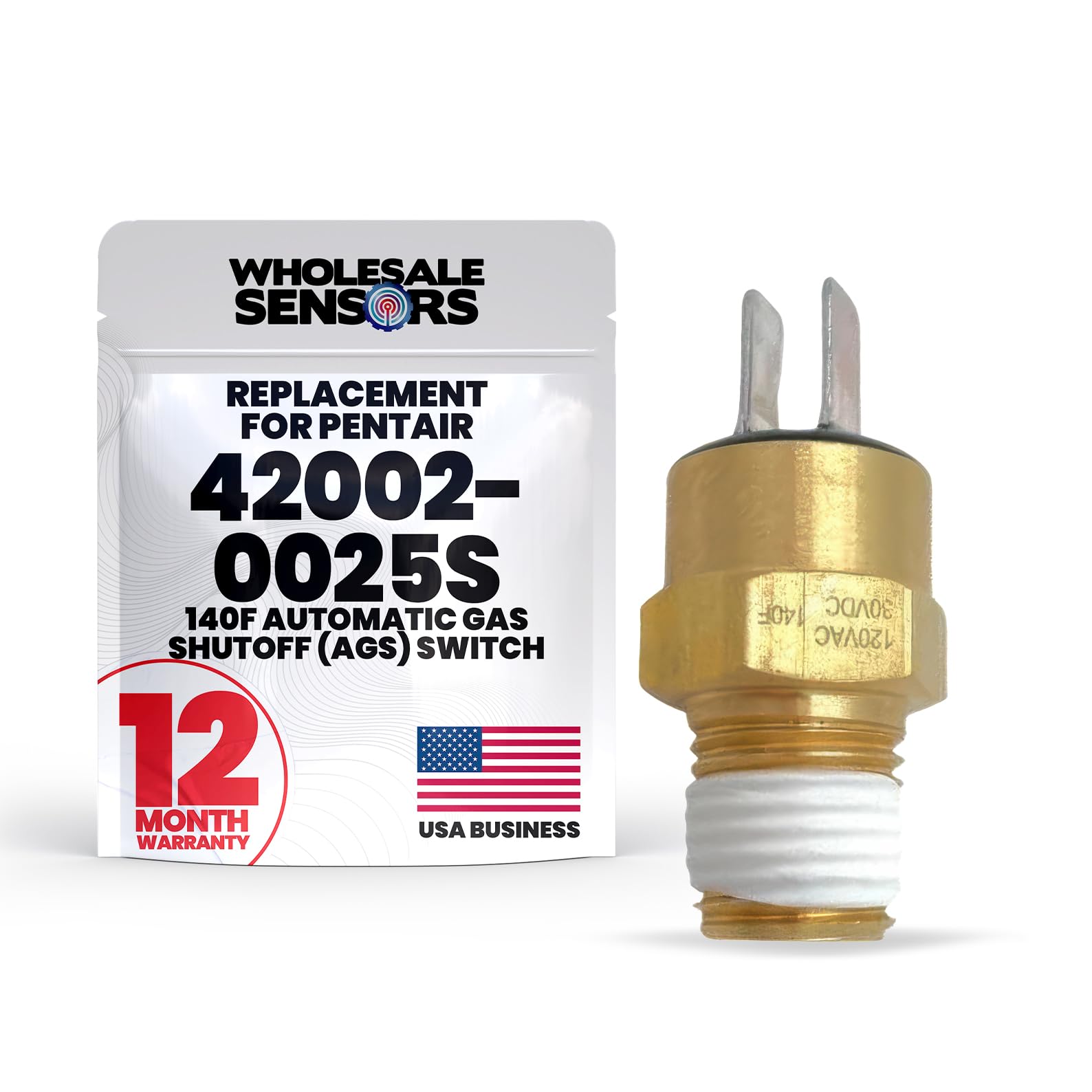 Wholesale Sensors Pentair 42002-0025S Replacement 140F Automatic Gas Shutoff (AGS) Switch for Pool & Spa Heaters, 12-Month Warranty & USA Support