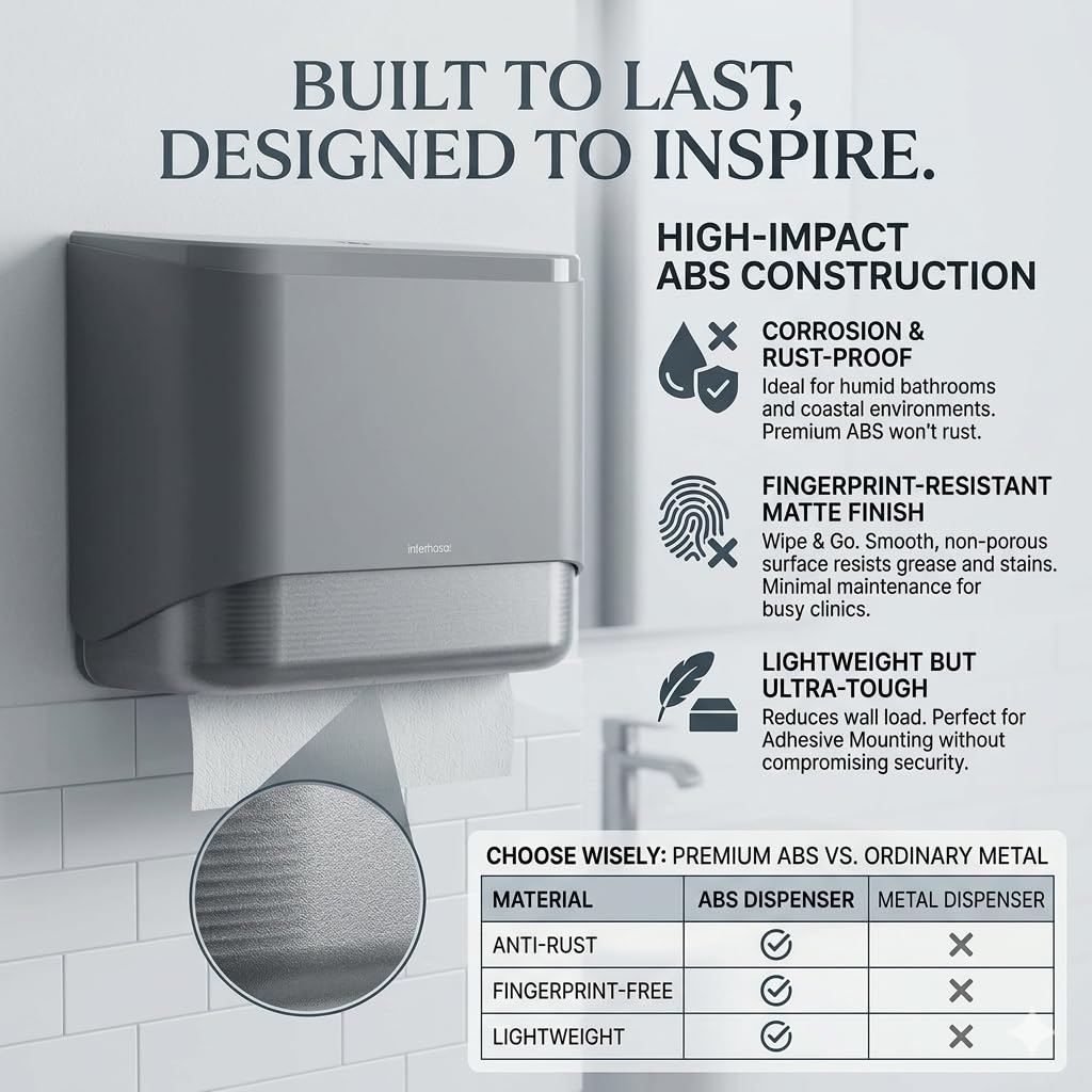 interhasa! Commercial Paper Towel Dispenser Wall Mount - ADA Compliant Multifold Trifold & C-Fold Hand Towel Holder for Restroom, Office, Clinic. Lockable, No-Drill ABS, 10.8" L x 3.5" W x 8" H