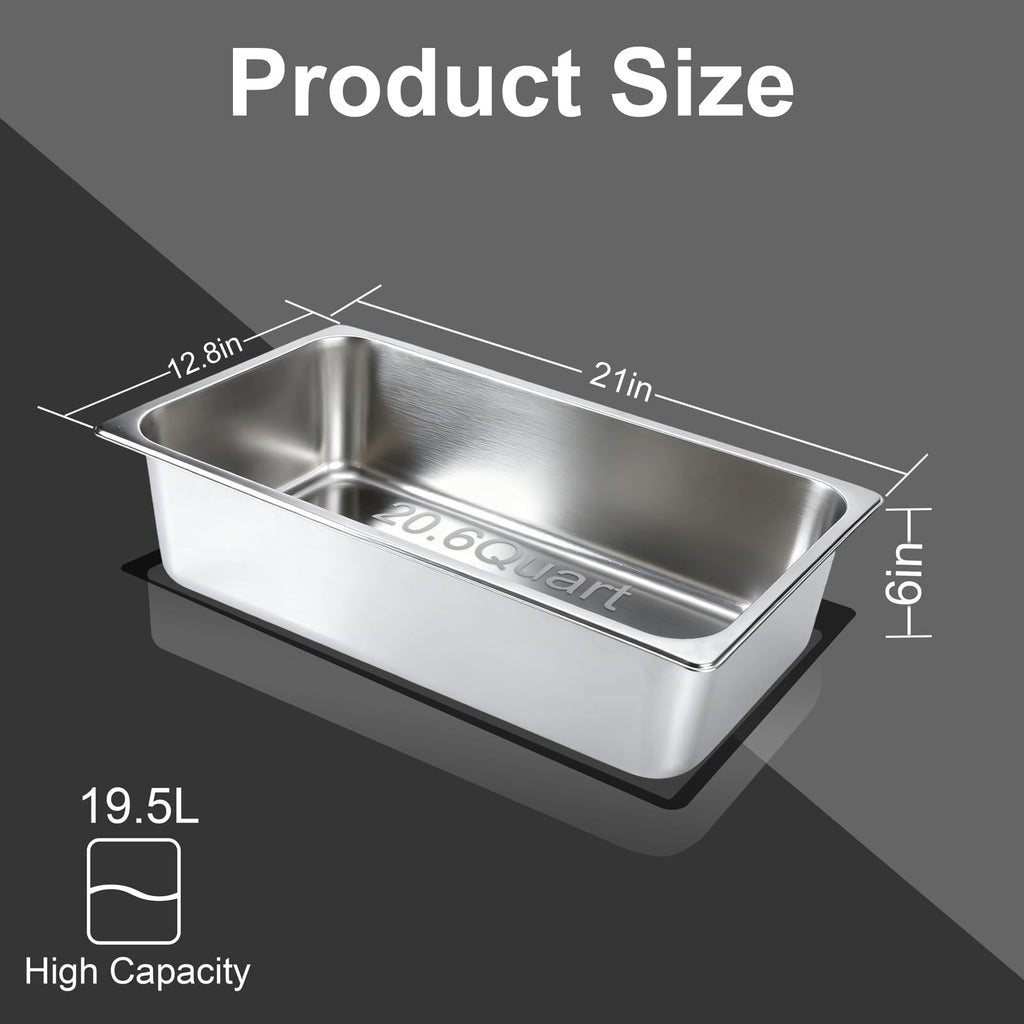VOISEN 2 Pack Hotel Pans,1/1 Size 6" Deep,Anti-Jamming Steam Pan,Commercial Stainless Steel Pan, Steam Table Pans Full Size