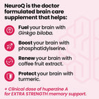 NeuroQ Memory & Focus Extra Strength - Boosts Cognitive Performance & Brain Function - Supports Neuroprotection & Concentration - Huperzine A, Gotu Kola, Ginkgo, Coffee Fruit & Propolis - 60 Capsules