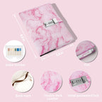 Kutoda Marble Diary with Lock, 192 Pages College Ruled Secret Journal with Lock, Waterproof A5 locked journal for women, Cute Diary Stuff for Teen Girls (Pink)