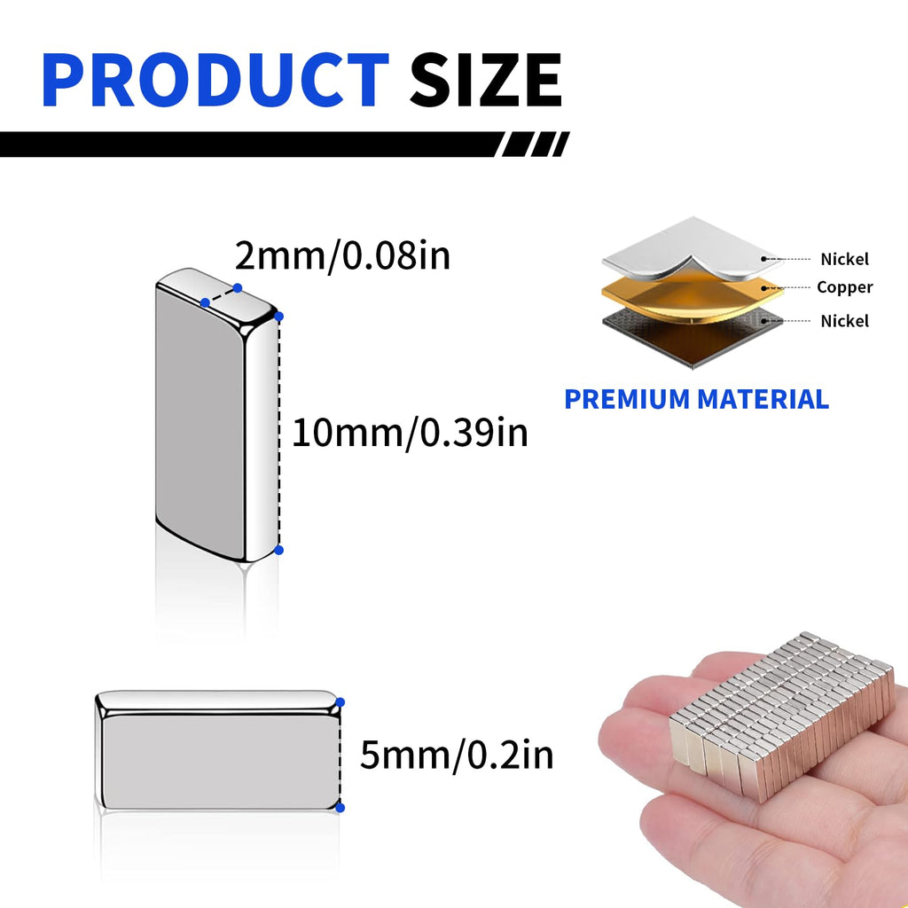 Powerful Neodymium Bar Magnets, 300 Pack Heavy Duty Magnet, 10x5x2mm