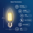 FLSNT Dimmable Candelabra Light Bulbs 60W Equivalent E26 Base, B11 LED Chandelier Candle, 2700K Soft White, 6 Pack