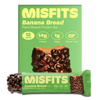 Misfits Vegan Protein Bars - Banana Bread | Nutrition Bars - 14g Protein, 1g Sugar, Plant-based, Low Carb, Non-GMO, Gluten Free Snacks | Pack of 12