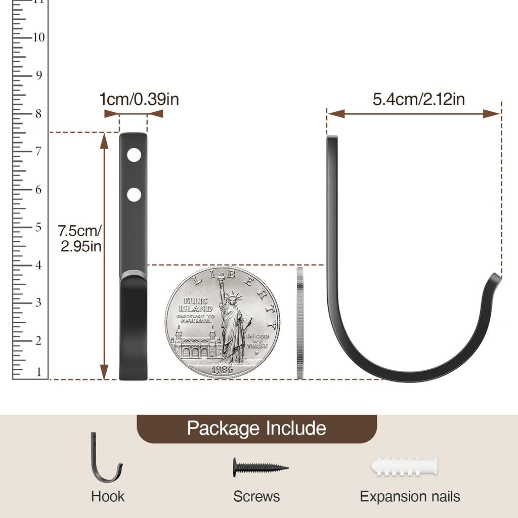 Josmimic 20-Pack Wall Hooks for Hanging Towel/Coat - 22LB Screw in Metal Hanger Wall Mount, for Outdoor, Closet, Door, Bathrooms, for Backpack, Robe, Black