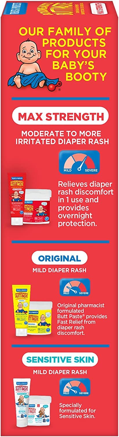 Boudreaux’s Butt Paste Maximum Strength Diaper Rash Cream, 4 Oz, Pack of 3