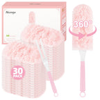 Nicemiya 30 Count Pink Duster Refills Compatible with Swiffer Handle, 360° Multi-Surface Duster Refills with 1 Handle, 5X Microfibers Disposable Dusters for Home, Office Cleaning