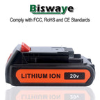 Biswaye LBXR20 20V Lithium Battery Compatible with Black & Decker 20V MAX Lithium Battery LBXR2520 LBXR2020 LBX20 LB2X4020 LB2X3020 and LCC221 LST522 LST201 LST220 LST300 20-Volt Max Tools
