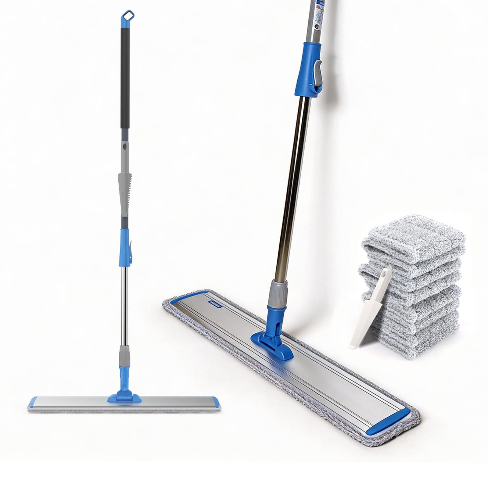 Microfiber Wet Mops 24 in Heavy Duty Flat Floor Mop Adjustable Handle with 4 Washable Mop Clothes