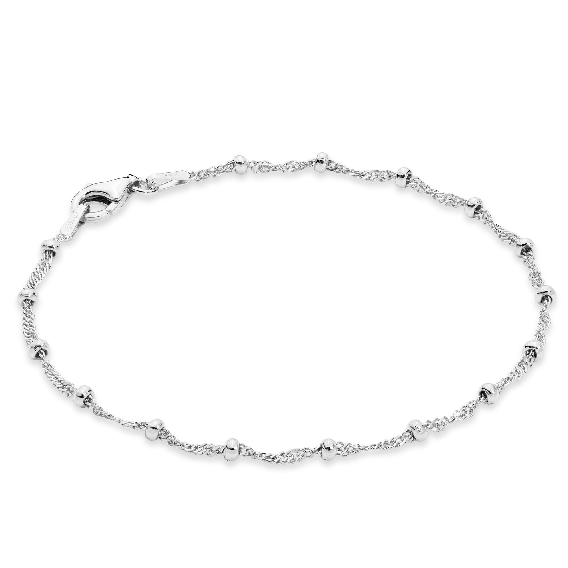 Miabella Italian 925 Sterling Silver Singapore Bead Chain Station Bracelet for Women, Made in Italy (sterling silver, Length 7.5 Inches)