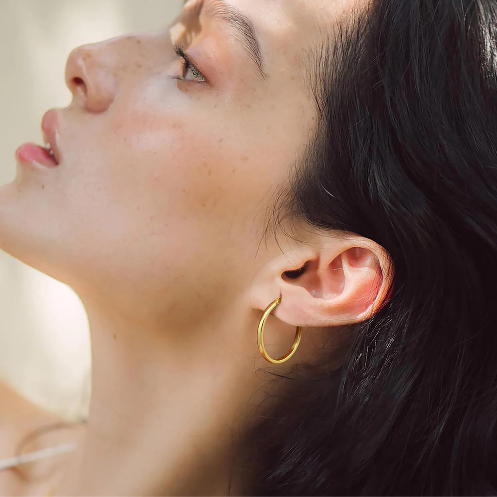 Aidomiya 14K Gold Hoop Earrings for Women 14K Gold Earrings for Women Gold Hoop Earring for Womens Hoops Understated Elegance with Smooth Lines Hoops Earring for Womens 20/25/30/40mm (30mm)