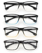 JOLISU 4 Pack Reading Glasses Men Blue Light Blocking with Spring Hinge, Anti Eyestrain/UV Large Wide Square Computer Readers (1.00)