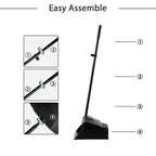 Eyliden Heavy-Duty Commercial Broom and Dustpan Set, Windproof Lid