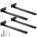 HITOMEN Heavy Duty Floating Shelf Brackets, 12-Inch (1/5'' Thick) Hidden Shelves Hardware, Iron L Brackets, Rustic Industrial Black Metal Wall Shelving Supports, 4 Pack