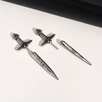 Hisatan Sword Earrings for Men Women, Stainless Steel Gothic Dagger Celtic Knot Irish Studs Earrings, Cool Punk Hip Pop Cubic Zirconia Dangle Goth Screw Spike Earring Jewelry