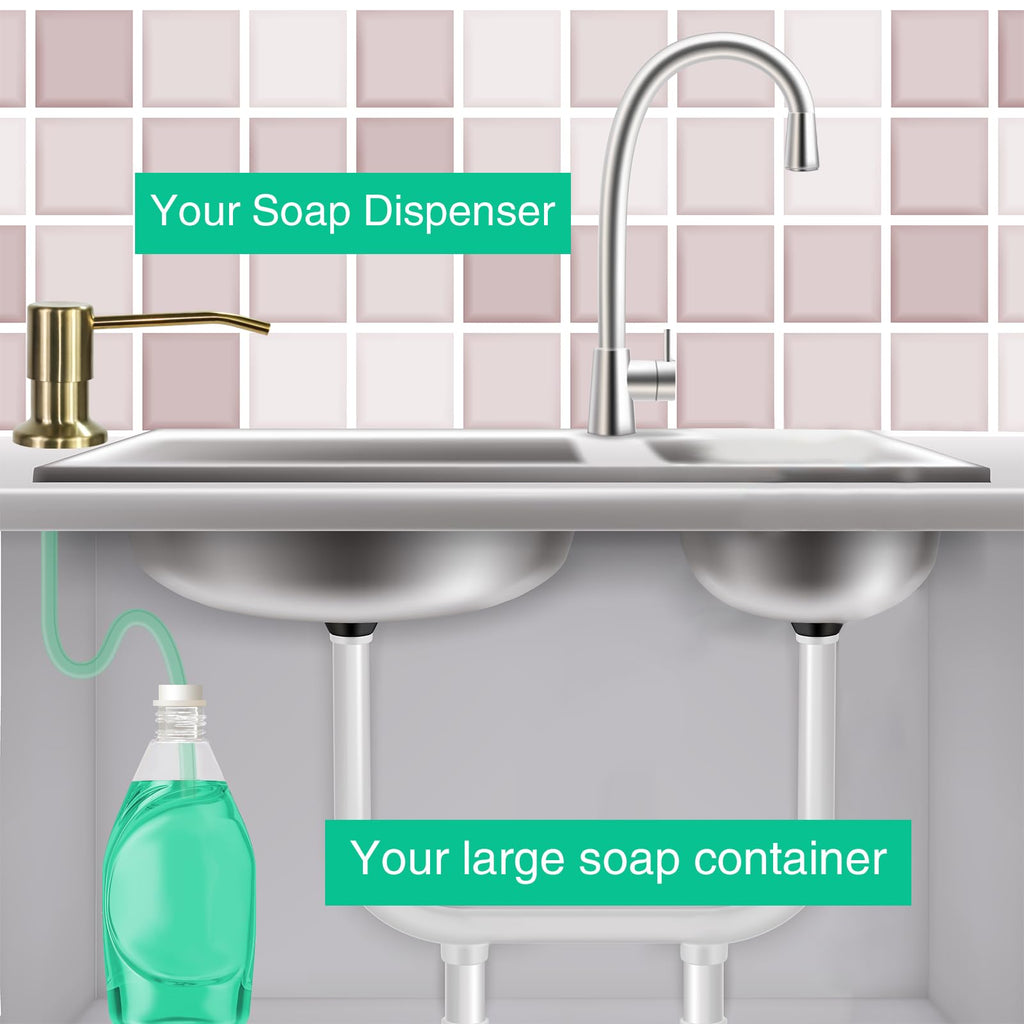 Soap Dispenser for Kitchen Sink, Built in Sink Soap Dispenser, Countertop Soap Dispenser Pump with 47" Extension Tube kit, No Need to Fill Little Bottle Again, Golden