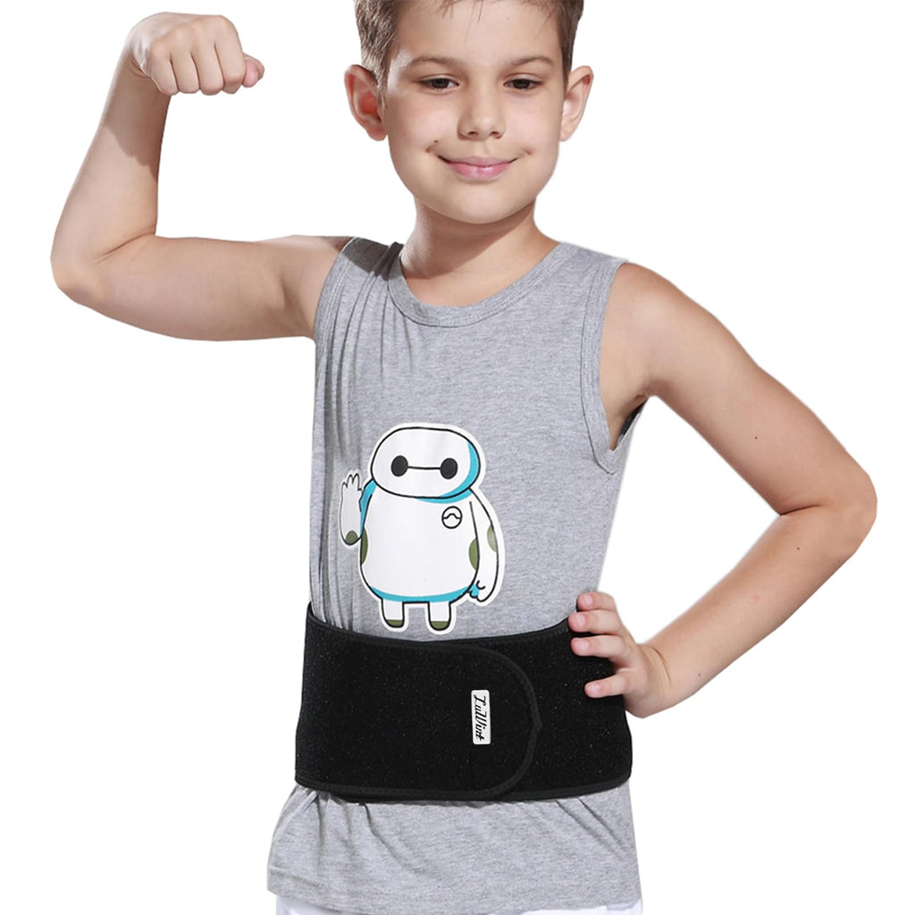 Luwint Kids Waist Belt Brace Support - Abdominal Binder Hernia Band for Waist Back Pain Relief Dance Yoga Volleyball Basketball (Black)