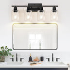 Indoi 4-Light Bathroom Light Fixtures, Matte Black Modern Vanity Lights with Clear Glass Shades, Bathroom Wall Lamp for Mirror Living Room Cabinet Bedroom Porch