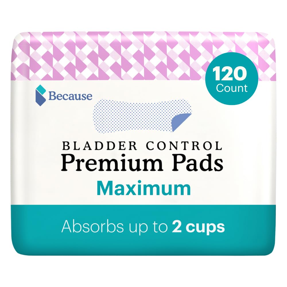 Because Incontinence Pads for Women - Maximum Absorbency, Postpartum Liners, Up to 100% Leak-Free Protection, Discreet Protection for Bladder Leaks, 6 Packs of 20 Count (120 Total)