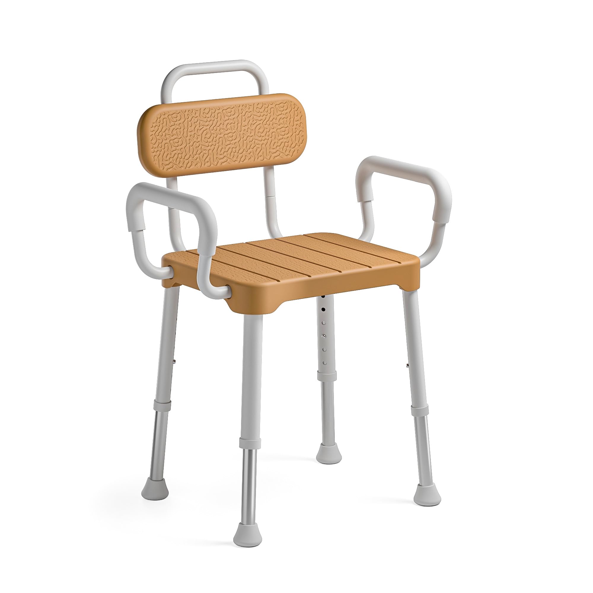 Loyoda Shower Chair for Inside Shower ，Bath Chair with Arms and Back,Aluminum Shower Stool for Tub,Slip Resistant Shower Bench,Height-Adjustable Shower Seat with Padded Handles for Seniors，Brown