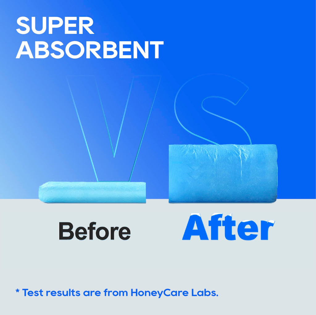 Honey Care All-Absorb, Small 17.5" x 23.5", 120 Count, Dog and Puppy Training Pads, Ultra Absorbent and Odor Eliminating, Leak-Proof 5-Layer Potty Training Pads with Quick-Dry Surface, Blue, A05