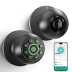 Fingerprint Door Lock - Smart Door Knob, Biometric Door Lock with Keypad Passcode Door Handle for Bedroom Home Office (Black)