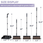 Broom and Dustpan Set, 51.6" Long Handle Broom with Dustpan Combo Set with Dustpan Teeth & Two Broom Heads, Brooms with Dust Pan for Sweeping Indoor Home Kitchen Office Lobby Pet Hair
