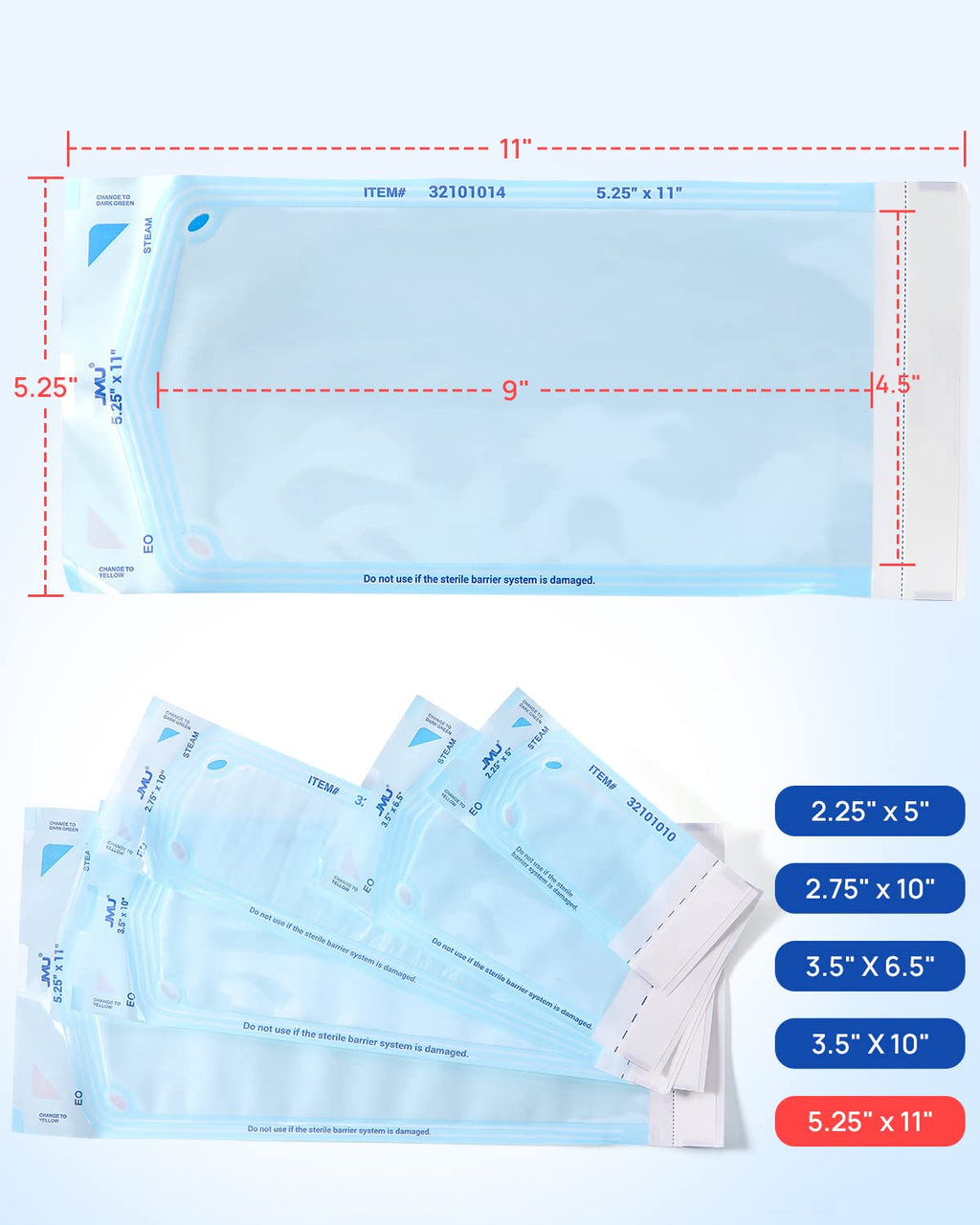 JMU 200 Self Sealing Sterilization Pouches, 5.25" x 11" Autoclave Bags