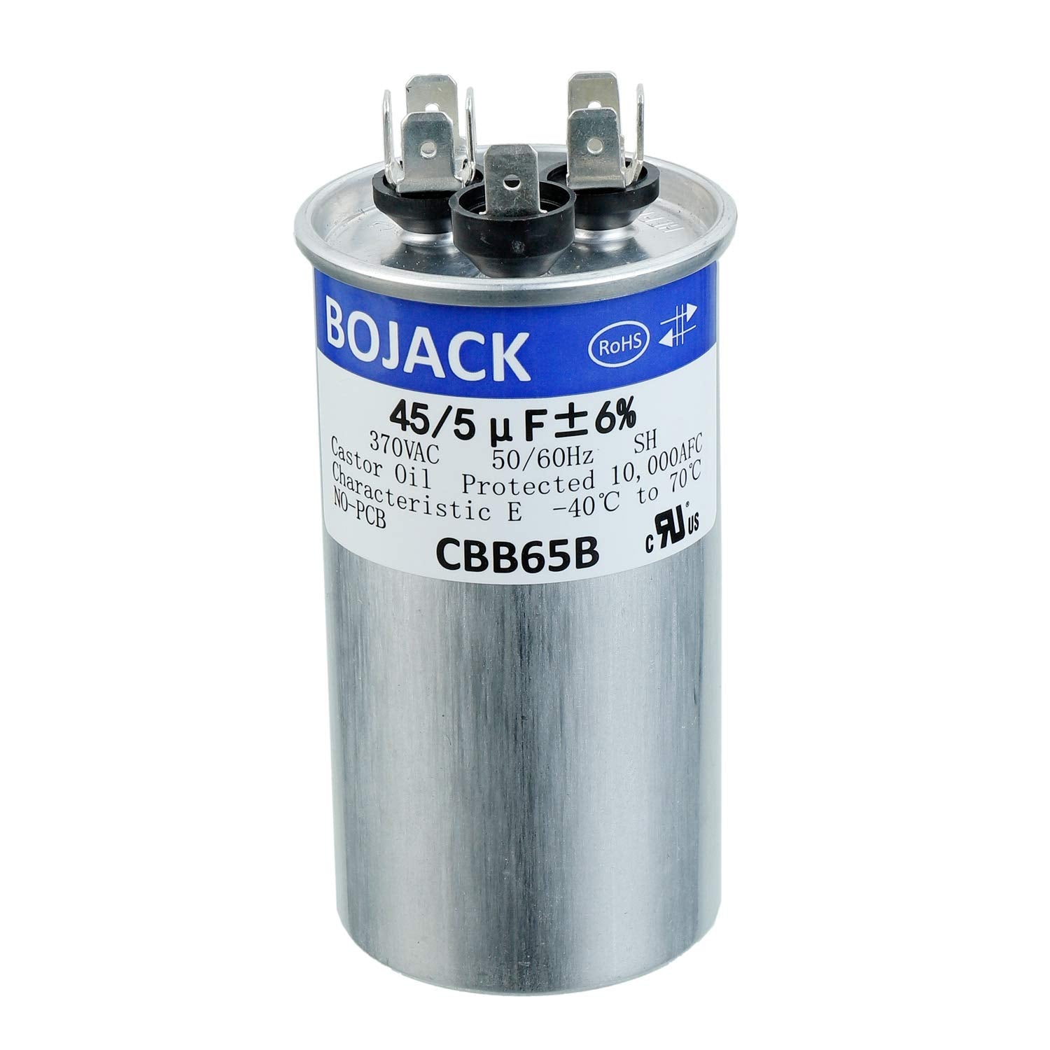 BOJACK 45+5uF 45/5MFD ±6% 370V CBB65 Dual Run Circular Start Capacitor for AC Motor Run or Fan Start or Condenser Straight