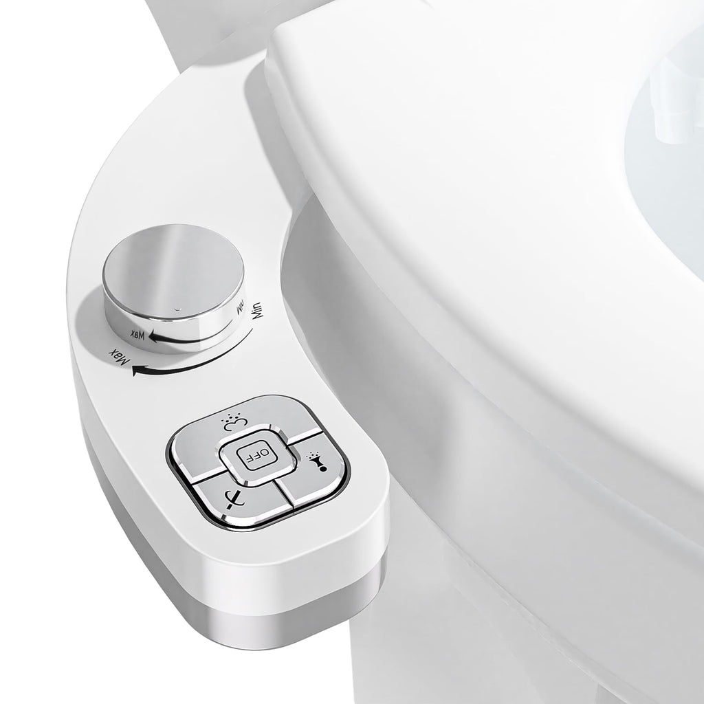 Bidet Attachment for Toilet, Dual Nozzle (Frontal and Rear Wash) Non-Electric Fresh Water Toilet Seat Attachment with Nozzle Self Cleaning, Adjustable Water Pressure(Chrome Silver)