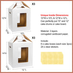 Mcfleet 6 Pack Tall Cake Box for Tier Cake with Window 2 Sizes 10x10x12 & 12x12x14 Inch, Disposable Large Layer Bakery Carrier with Handle - Bakery Safe Transport Box for Wedding, Birthday, Party