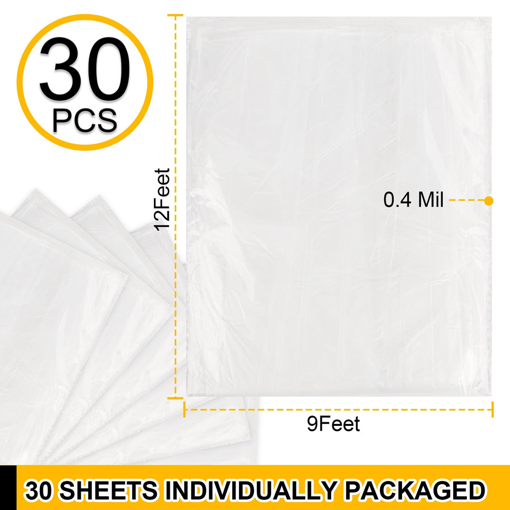 30 Pack Plastic Drop Cloth, 9x12 Ft Plastic Sheeting for Painting, Dust-Proof Tear-Resistant Painters Plastics Tarp Cloth for Furniture Floor Sofa Protector Cover Durable & Thick
