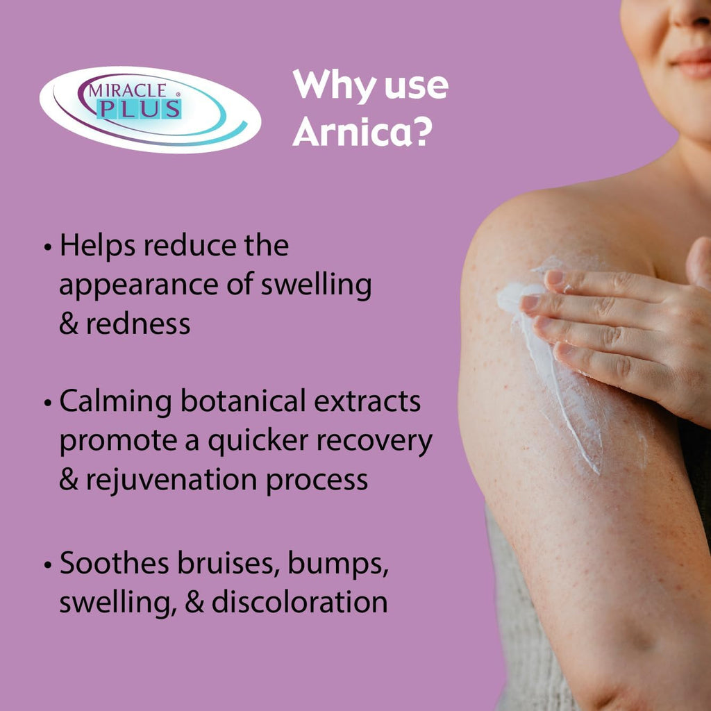 Miracle Plus Arnica Cream Bruise Relief Lotion For Bruising | Arnica Montana Extra Strength Vitamin K Cream | Moisturizing Formula Skin Care Gel With Horse Chestnut, Large 11.75 Fl Oz