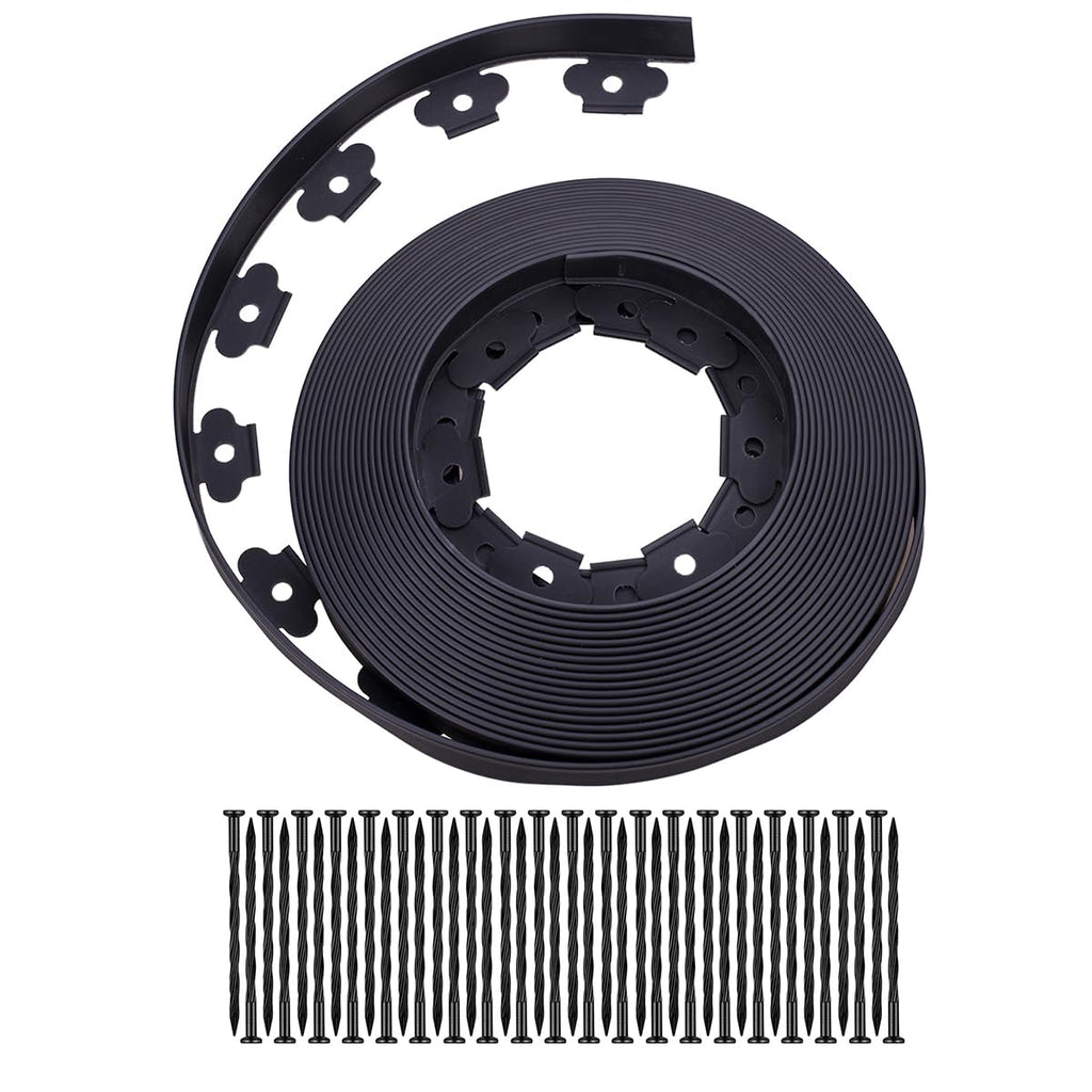 YANEYRIE Garden Edging，40FT Landscape Edging with 25 Spikes for Lawn 1.5 Inch Tall (Black, 40FT), YANEYRIE-EDGING-1.5