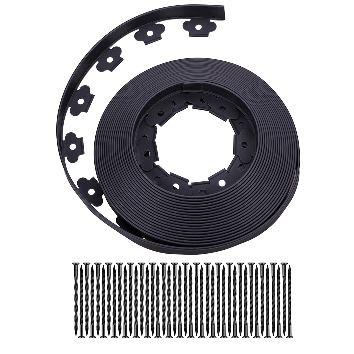 YANEYRIE Garden Edging，40FT Landscape Edging with 25 Spikes for Lawn 1.5 Inch Tall (Black, 40FT), YANEYRIE-EDGING-1.5