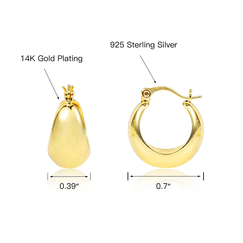 KISSPAT 14K Gold Plated Small Chunky Huggie Hoop Earrings for Women