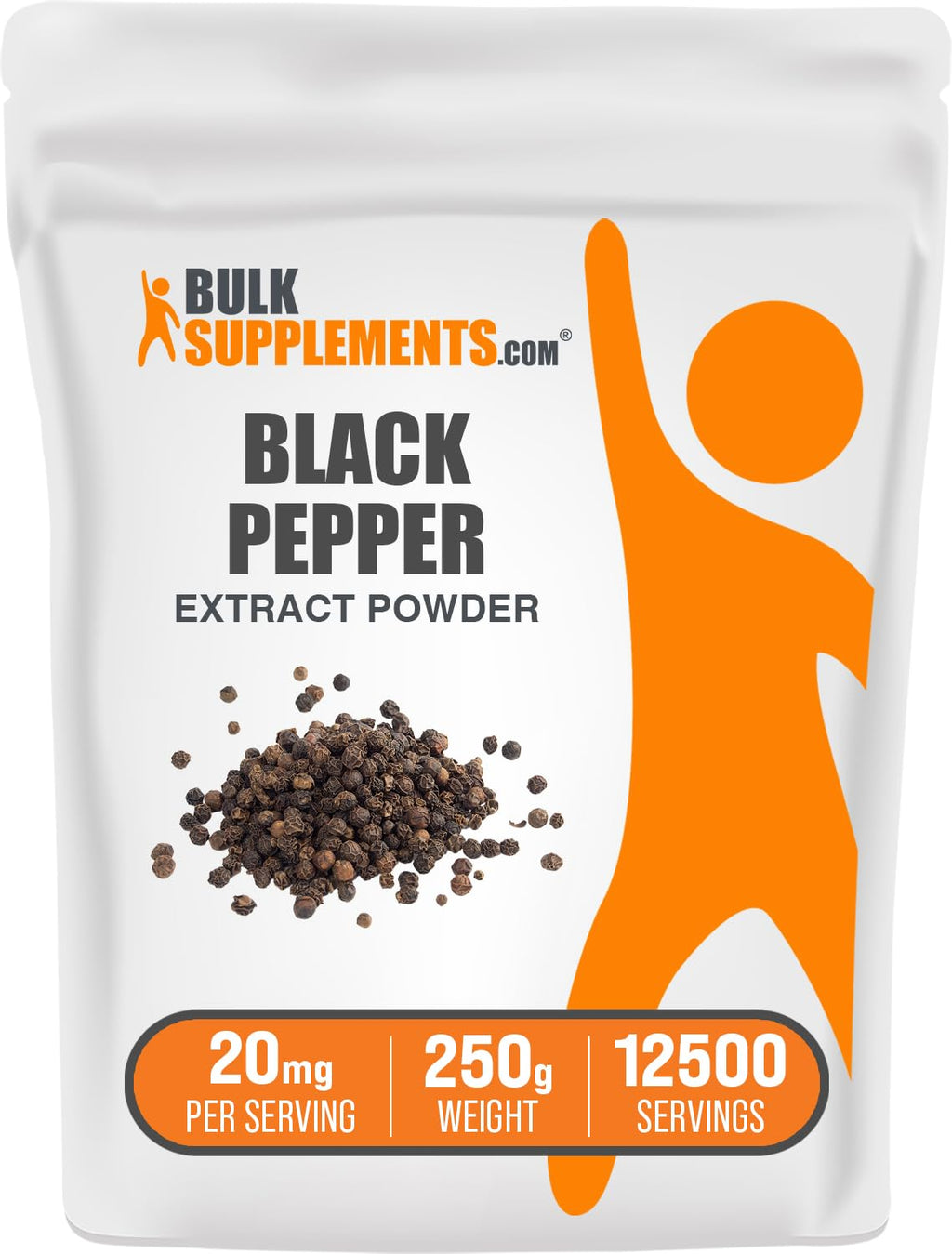 BulkSupplements.com Black Pepper Extract Powder - Black Pepper Supplements, Piperine Supplements - Vegan & Gluten Free, 20mg per Serving, 250g (8.8 oz) (Pack of 1)