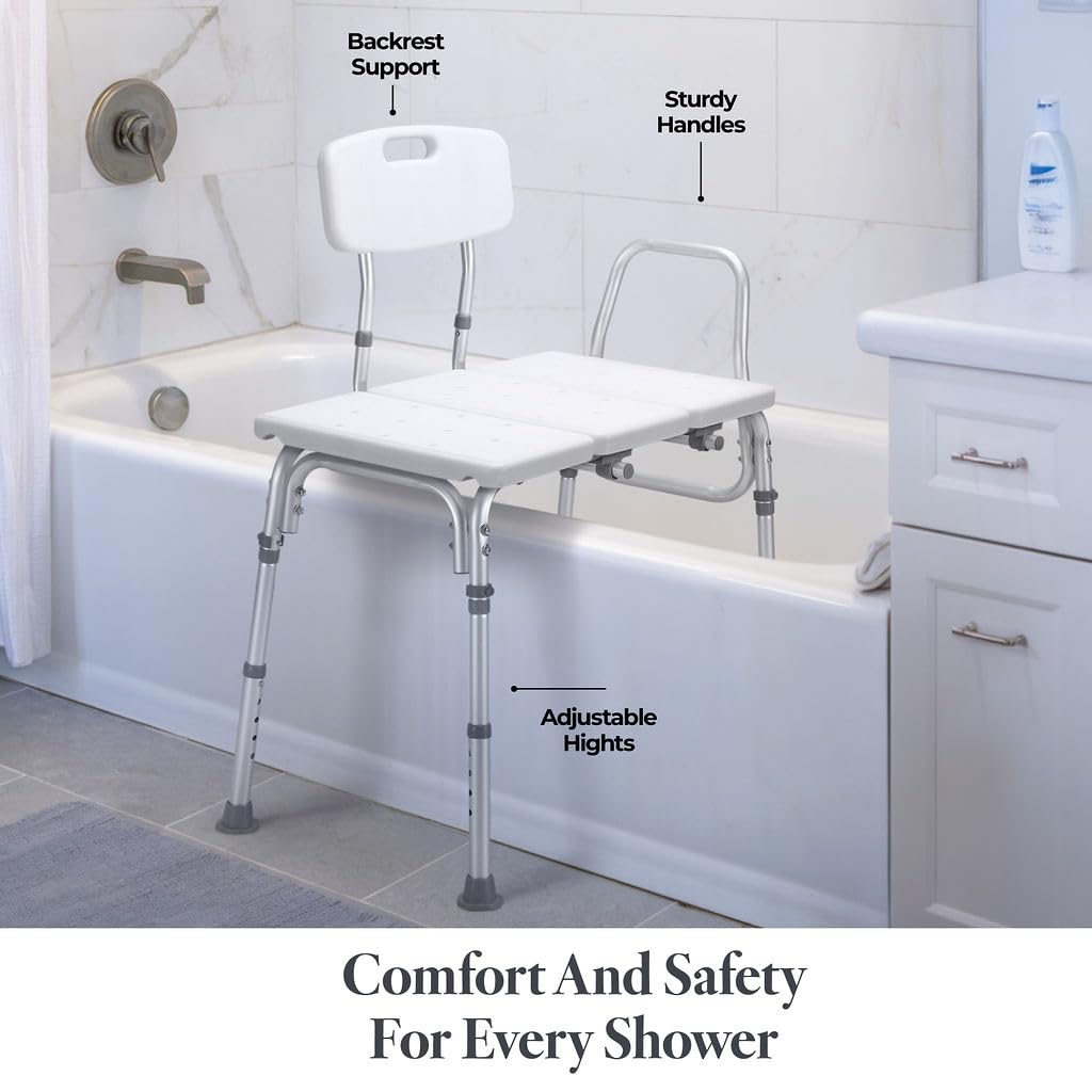 Medical King Transfer Bench MK7140 - Bathtub Shower Chair, Adjustable Height, Holds Up to 400 Lbs, White, Plastic