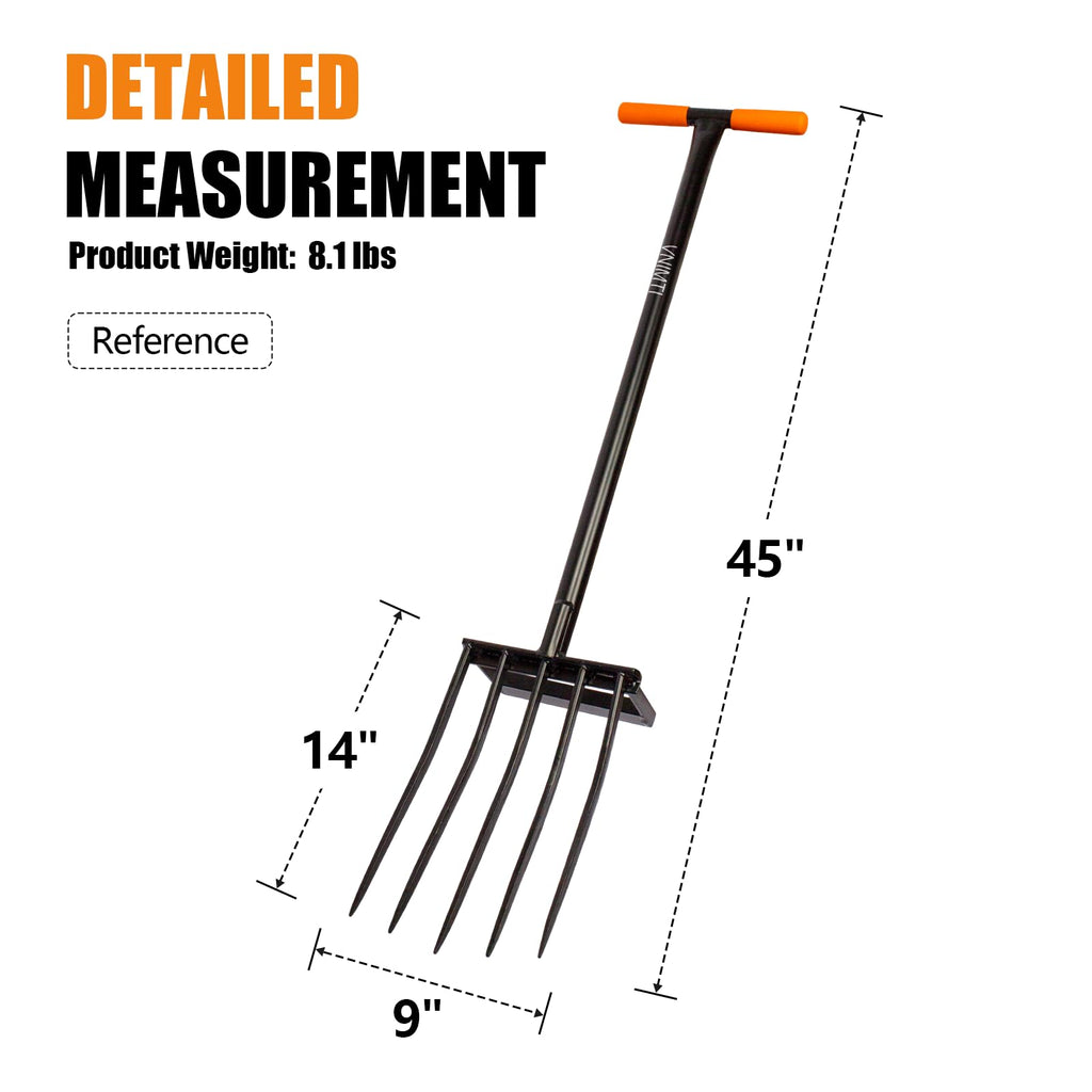 VNIMTI Heavy Duty Pitch Fork, 45-Inch Garden Fork with Strong Steel Tines, Long Handle Pitchfork for Gardening