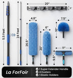 30ft High Ceiling Duster Kits with 5-24ft Heavy Duty Extension Pole - Fan Blade Cleaner, Cobweb Remover & Blue Window Squeegee Kit, Washable Dust Brush for High Roof and Glass Surfaces