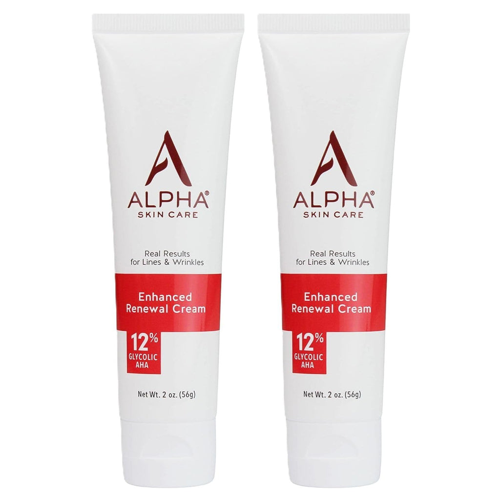 Alpha Skin Care Enhanced Renewal Cream, Anti-Aging Formula, 12% Glycolic Alpha Hydroxy Acid (AHA), Reduces Lines & Wrinkles, For Normal to Dry Skin, 2 oz, Pack of 2