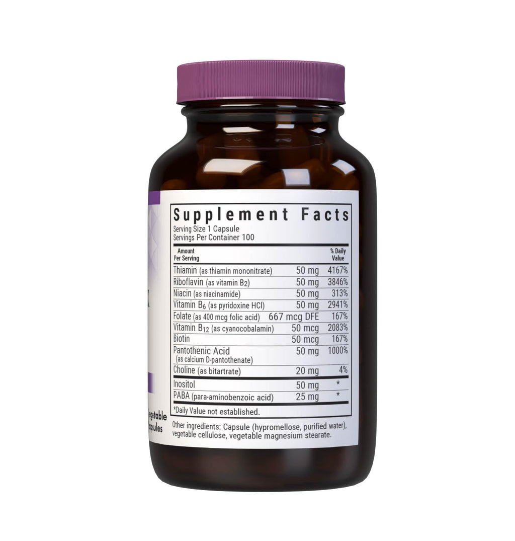 Bluebonnet Vitamin B Complex Full Spectrum B Vitamins - Energy Support - Complete Vit B Inositol Biotin Riboflavin Folate as Folic Acid Choline B6 & B12 - Vegan, Gluten-Free - 100 Vegetable Capsules