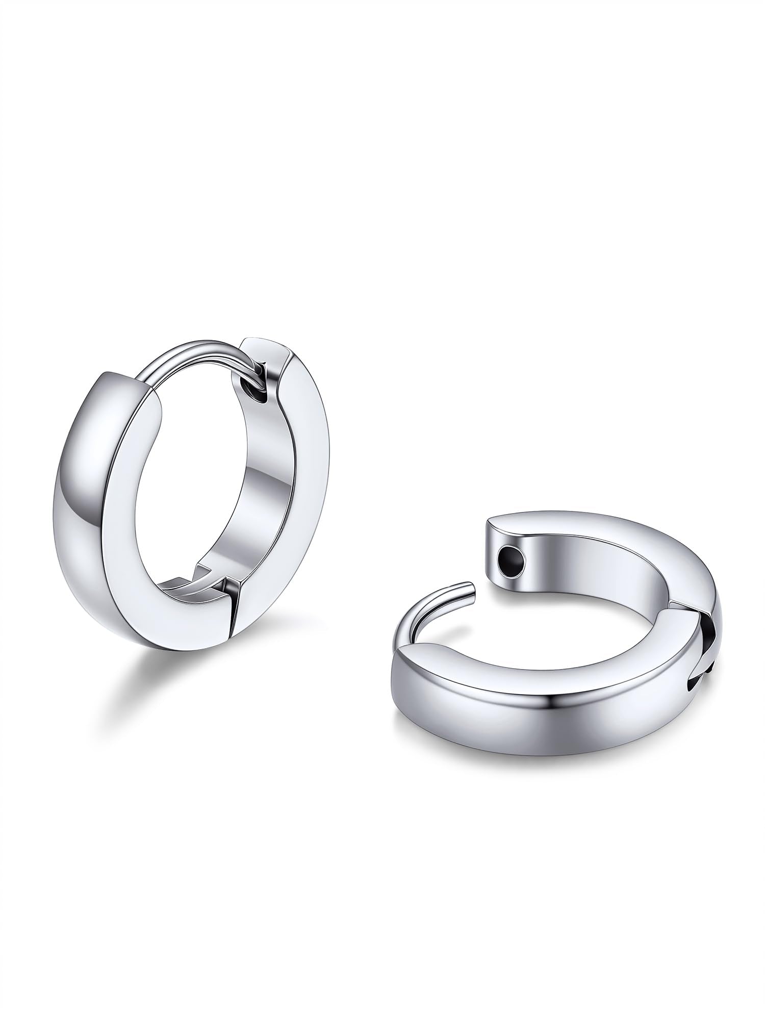 PROSTEEL Silver Mens Hoop Earrings Stainless Steel Huggies