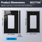 BESTTEN 20 Pack 1-Gang Black Screwless Wall Plate, Unbreakable Polycarbonate Outlet Cover, H4.69" x W2.91", for Light Switch, Dimmer, GFCI, USB Receptacle, Gloss