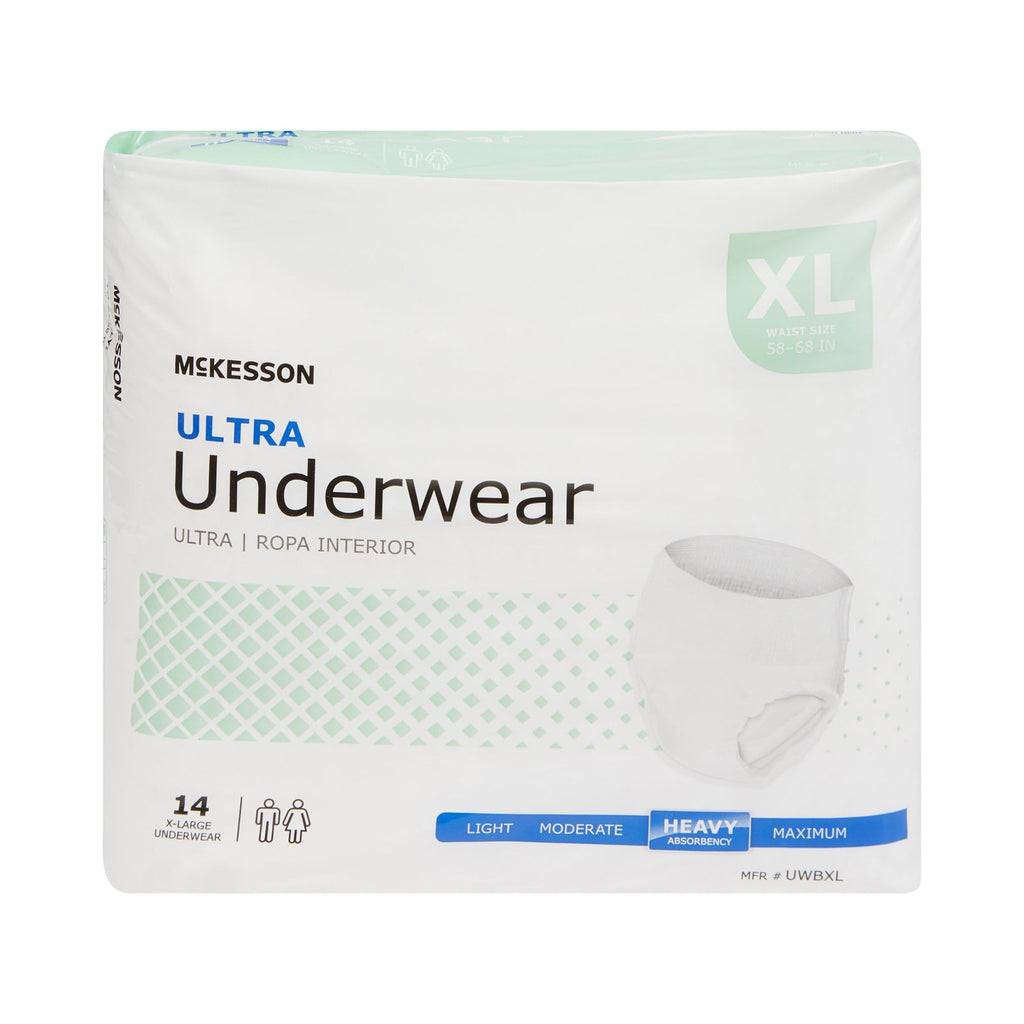 McKesson Ultra Adult Incontinence Underwear, [56 Count], Heavy Absorbency, XL, 58-68 in. Unisex Bladder Leak Protection, Pull-On Style with Tear-Away Sides, Postpartum and Incontinence Support
